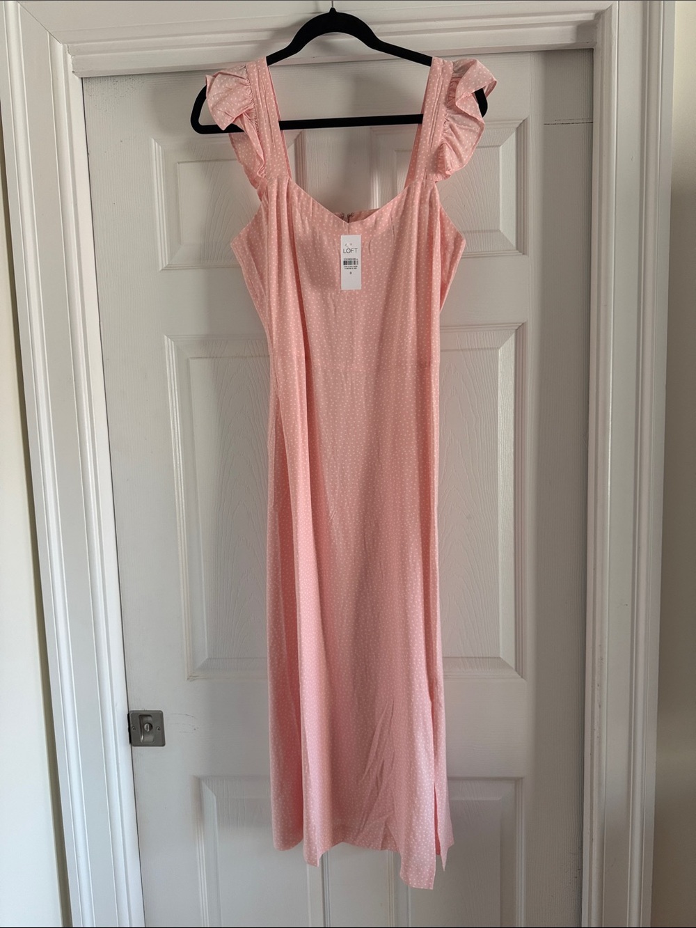 LOFT Pink Ruffle Strap Midi Dress